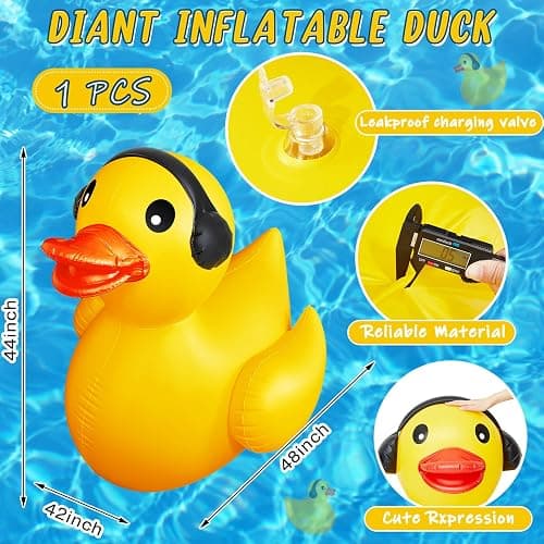 Hungdao 4 Feet Giant Inflatable Duck Pool Float Huge Funny Rubber Duck Large Blow up Inflatable Floatie for Summer Beach Swimming Pool Party Decoration (1 Pack, Earphone) thumbnail 2