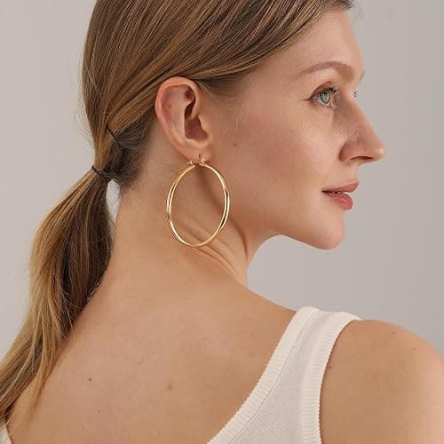 4mm Thick Gold Chunky Earrings Steling Silver Post Hoops Earrings For Women Hollow Tube Hoops Earrings Thick Gold Hoop Earrings Hypoallergenic Lightweight Gold Hoop Large Earrings 20/30/40/50/60MM thumbnail 8