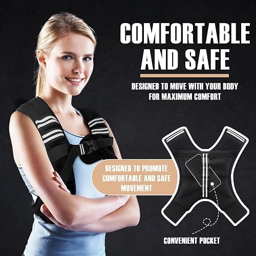 NATURELUX Weighted Vest Men or Women - 5/10/15/20/25/30lbs Weights with Reflective Stripe, Weighted Vest for Workout Equipment for Strength Training Running - Walking Weight Loss thumbnail 2