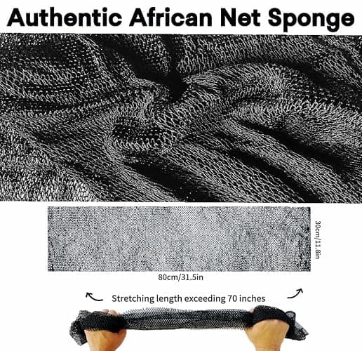 SPMKTBOZAI African Net Sponge Authentic, African Exfoliating Sponge Real African Net Black Owned, African Bath Sponge Back Scrubber, Body Exfoliator Shower Bath Accessories (Black) thumbnail 3