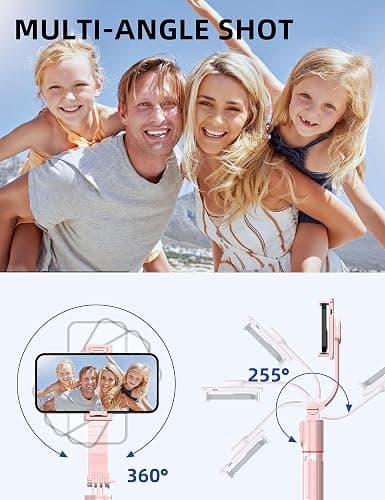 Selfie Stick mit Verbessertem Stativ [2023 Ganz Neues Entwurf] Selfie Stange aus Aluminium Handy Stativ mit Abnehmbarer Fernbedienung um 360° Drehbar für iPhone Samsung, Action-Kamera GoPro (Rosa) thumbnail 5