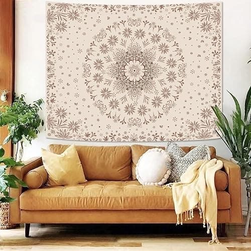 Fowocu Boho Floral Mandala Tapestry Wall Hanging Bohemian Flower Medallion Tapestry Aesthetic Beige Brown Hippie Indian Small Tapestries for Bedroom Living Room Dorm Decor 40 x 30 Inch thumbnail 4