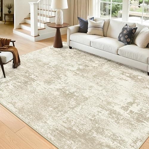 RELEANY Washable Area Rugs 5'x7' Non-Slip Modern Abstract Soft for Living Room Entryway Bedroom Nursery, Print Pattern, Beige Cream Brown - Image 1