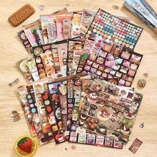 Girl's Japanese Retro Sticker Book, 1000+ Cute Comics Style Food Stickers, for DIY Scrapbooking Journaling Handbook Decoration thumbnail 4