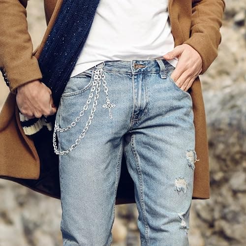 Punk Pants Chain Hip Hop Cross Sword Star Rivet Charm Layered Jeans Chains Wallet Chain Vintage Rock Chains for Women Men Halloween Jewelry Clothing Accessories thumbnail 4