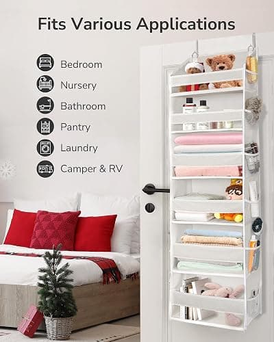ULG Over The Door Organizer with 6 Large Pockets 12 Side Pockets, 50lbs Weight Capacity Door Hanging Organizer for Bedroom, Bathroom, Pantry, Nursery Storage, Beige thumbnail 5
