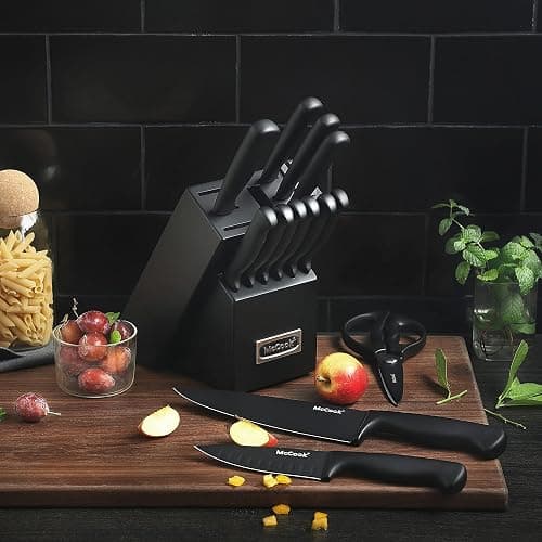 McCook® Knife Sets,German Stainless Steel Knife Block Sets with Built-in Sharpener, Black - BlackBlack - 15 thumbnail 9