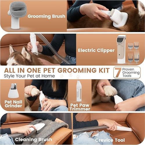 Dog Grooming Vacuum, Pet Grooming Kit, Dog Clipper Nail Trimmer Grinder, 2.5L Dust Cup 7 Grooming Tools 11000Pa Dog Vacuum for Shedding Grooming, Pet Grooming Vacuum for Dogs, Home Cleaning, PG50 Plus thumbnail 2