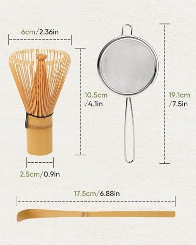 Joiish Matcha Whisk Set, Bamboo Whisk (Chasen), Scoop (Chashaku) & Stainless Steel Sifter, 3-PC Replacement Tool Kit for Matcha Tea Making thumbnail 3