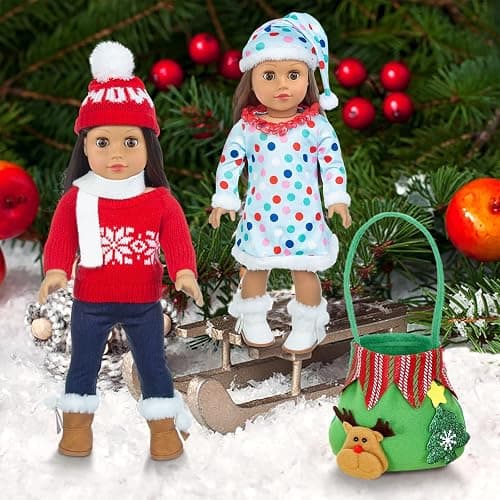 ZITA ELEMENT 2 Sets 18 Inch Girl Doll Christmas Clothes Outfits with Shoes and Christmas Accessories - 18 Inch Christmas Doll Clothes Dress Boots Hat Scarf Hairclips Bag thumbnail 7