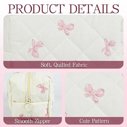 AMZMA Quilted Makeup Pouch,Cotton Puffy Makeup Bag, Coquette Cosmetic Bag for Women and Girls, Aesthetic Organizer Bag, Cute Flower Travel Toiletry Bag thumbnail 4
