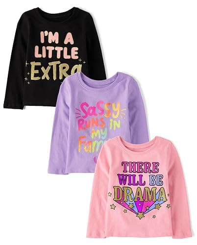 The Children's Place Baby Girls' and Toddler Unicorns,Butterflies,Trends Long Sleeve Graphic T-Shirts,3 Pack - Image 1