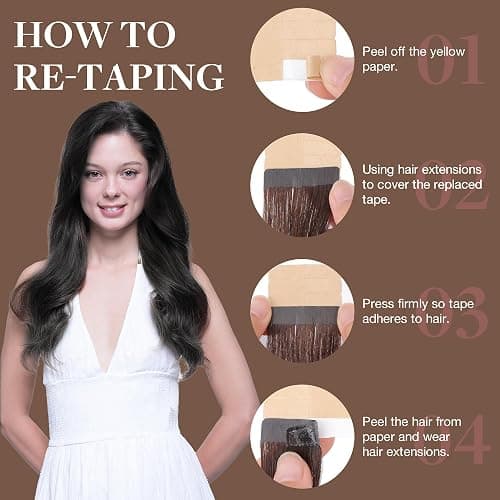 GOO GOO Tape in Hair Extensions Human Hair, 1 Jet black, 18inch 50g 20pcs, Skin Weft Seamless Invisible, Silky Straight with Thick Ends, Remy Human Hair thumbnail 3