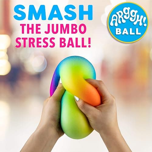 Power Your Fun Arggh Rainbow Giant Stress Balls for Adults - 3.75 Inch Large Stress Balls for Kids Squishy Toys Ball Stress Relief Fidget Toy Sensory Ball Squeeze Toy for Boys Girls (Rainbow) thumbnail 3