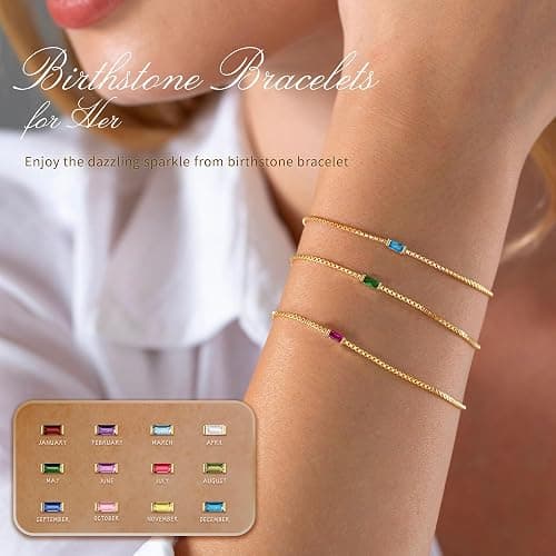 JSJOY Birthstone Bracelets for Women Gold Dainty Link Bracelet Birthstone Jewelry Birthday Gifts for Women Her Mom Wife Girlfriend Anniversary Jewelry thumbnail 2