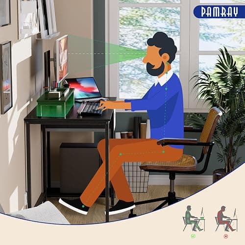 Pamray 39 Inch Computer Desk with Monitor Stand Small Home Office Desks with Non-Woven Storage Drawer for Bedroom Study Table Writing and Work Desk Black thumbnail 5
