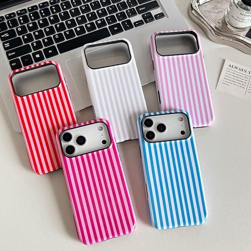 Longlayss Compatible with iPhone 17 Pro Case Cute Aesthetic Striped Phone Case for Women Girl Shockproof Slim TPU and Hard PC Protective Cover (Blue) thumbnail 3