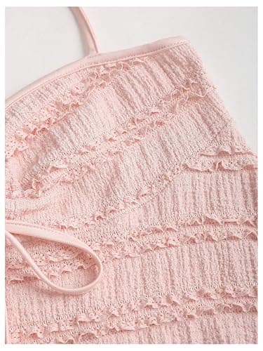 SOLY HUX Women's Peplum Halter Tops Babydoll Y2k Cute Summer Cami Top | Drawstring, Tie, Spaghetti Strap, Casual, Going Out Crop Tops, Country Concert Outfits thumbnail 4