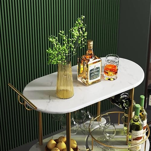 PAUKIN Gold Bar Carts with 4-Tier Storage Shelves, Mobile Bar Serving Cart with Wine Rack and Glass Holder, for The Home, Kitchen, Living Room, Dining Room thumbnail 6