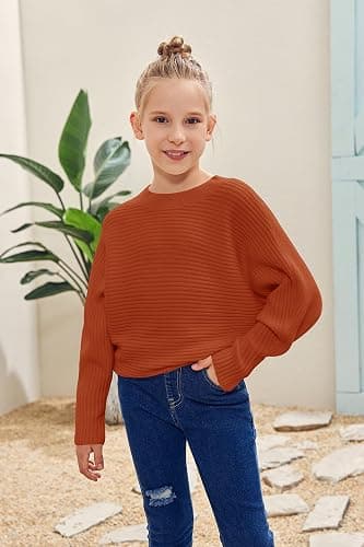 Mafulus Girl's Oversized Crewneck Fall Sweaters Kids Batwing Long Sleeve Slouchy Chunky Cute Pullover Jumper Shirts 5-14T thumbnail 3