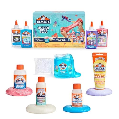 Elmer's Ocean Dive Slime Kit, Slime Supplies Include Liquid Glue, Activator, and Premade Slime, 9 Count - Creative Activity, Kids Summer Fun - Image 1