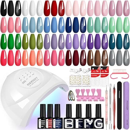 Phoenixy Gel Nail Kit, 72 Effects Gel Nail Polish Set with Base Top Matte Glitter Coat, 24 Colours Nails Kits with U V Lamp Manicure Set Gift for Women - Image 1