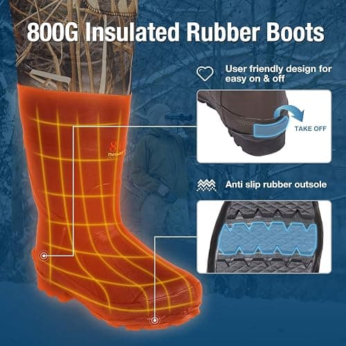 HISEA Chest Waders for Men, Hunting Wader with 800G Insulated Boots, 4.5mm Neoprene Waterproof Mens Camo Bootfoot Waders thumbnail 4