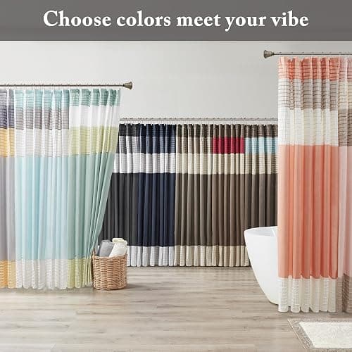 Madison Park Amherst Bathroom Shower Curtain Faux Silk Pieced Striped Modern Microfiber Bath Curtains, 72x72 Inches, Black thumbnail 4
