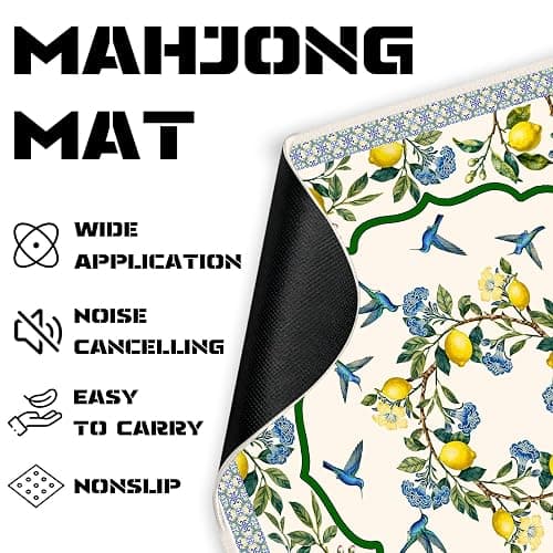 HEIFAM Mahjong Mat for Table, Mahjong Table Mat with Lemon 31x 31in, Non-Slip Noise Reduction Mah Jong Mat with Carrying Bag, Game Table Cover for Mahjongs Poker Card Dominoes, Christmas Birthday Gift thumbnail 4