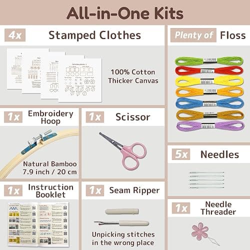 Bradove Classic Embroidery Stitches Practice Kit, Embroidery Kit for Beginners, Beginner Embroidery Kit for Adults, Hand Embroidery Kit for Kids, Stitches Kit thumbnail 5