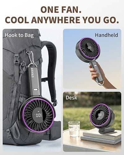 KinYiLO 6.5" Large Handheld Fan, Powerful Portable Fan for Travel, Gray | 1.1 lb, 100 Speed Level, 5-30H Runtime, 6000mAh Battery, Carabiner Clip & 135° Foldable Personal Fan for Beach Cruise Concert thumbnail 5
