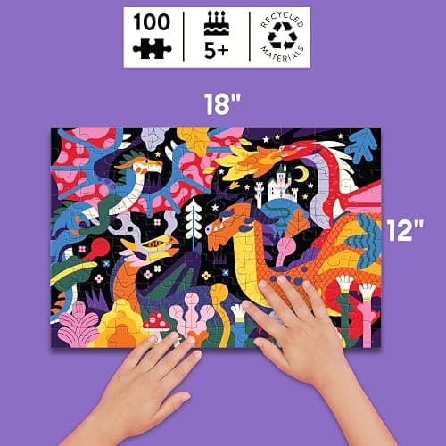 Mudpuppy Dragons – 100 Piece Glow in The Dark Jigsaw Puzzle with a Fantastical Scene of Fire Breathing Dragons and Hidden Medieval Details in The Dark thumbnail 2