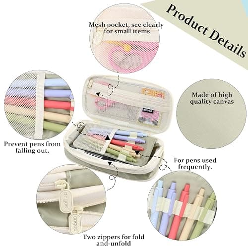 Large Capacity Pencil Case, Pencil Case for Adult, Cute Pencil Case, Pen Pencil Organizer for Stationery Supplies Marker Highlighter for Middle High School Student Kids Adult(Green) thumbnail 5