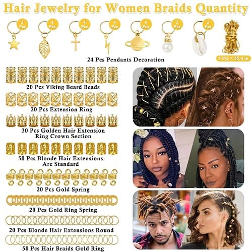 Lucomb 259 Pcs Hair Jewelry, Hair Accessories for Braids Silver Loc Jewelry for Hairs Dreadlocks Braid Jewelrys Hairs Cuffs Clips Dreadlock Accessories for Women's Loc Charms Rings Decoration thumbnail 3