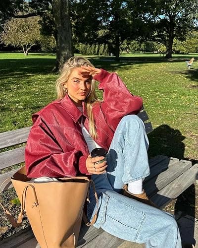 utcoco Women's Faux Leather Motorcycle Jacket Oversized Zip Up Winter Coat Outerwear 2025 Fall Fashion Clothes thumbnail 4