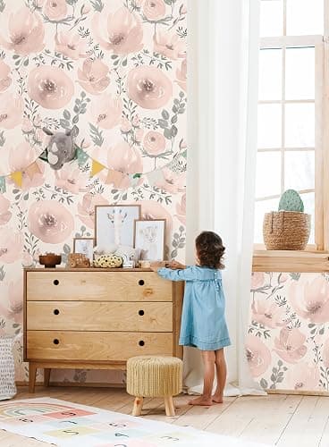 Baolanzw Floral Peel and Stick Wallpaper Pink Wallpaper for Bedroom Self Adhesive Wall Paper Girls Room 17.3"x118" (Pink, 17.3" x 118") thumbnail 5