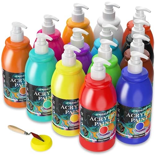 unuaST Acrylic Paint Sets for Adults, 14 Colors Large Bulk Acrylic Paints kits Rich Pigment Art Painting Supplies for Artists/Beginners, Paint Sets for Canvas with Pump, Color Wheel (10oz/300ml) - Image 1