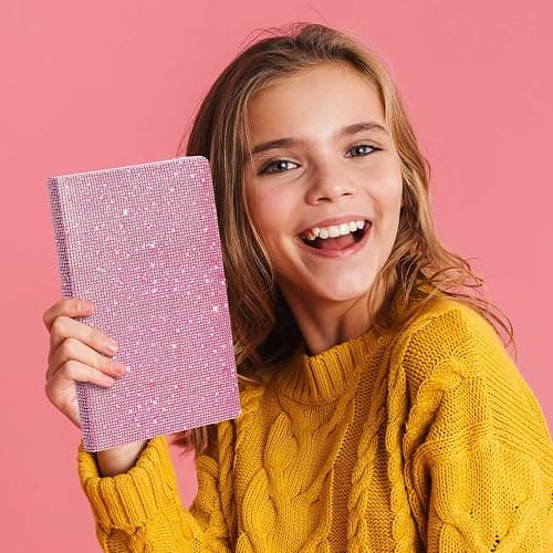 Resholder Pink A5 Rhinestone Notebook & Pen Set Bling Diary for Girls | Hard Cover Glitter Journal for Women, Sparkly Desk Accessories Gift for Women, Cute Classroom Supplies for Back to School thumbnail 2