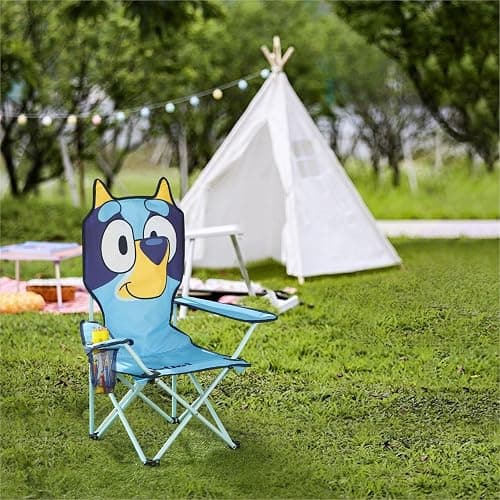 Bluey Kids Folding Camp Chair, Portable Outdoor/Indoor Chair with Carry Bag, Cup Holder, High Back, Lightweight & Durable for Ages 3+ thumbnail 2