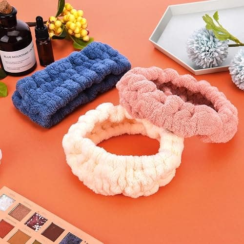 Chuangdi 3 Pieces Spa Headband for Women Facial Makeup Headband Soft Terry Cloth Hairband for Washing Face Mask Spa Shower Gifts(Dark Pink, Dark Blue, Milky-White) thumbnail 5