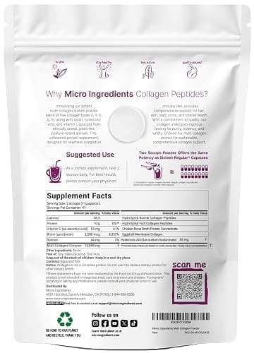 Micro Ingredients Multi Collagen Peptides Powder, 16oz | Full Spectrum Type I, II, III, V, X + Biotin, Hyaluronic Acid, & Vitamin C | Unflavored | Keto & Paleo Friendly | Non-GMO thumbnail 5