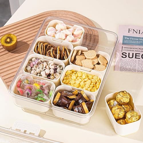 Cosnou Divided Serving Tray with Handle, 8 Compartments Snack Box for Candy, Nuts, Cookies, Fruit, Snacks Platters, Party Favor, Wedding, Home Decor(Pack of 2) thumbnail 7