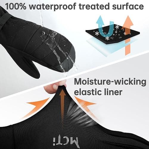MCTi 2 in 1 Winter Ski Gloves for Men, Waterproof Snowboard Gloves, Thick Ski Mittens & Fleece Glove Liners, 2 Pairs thumbnail 3