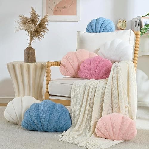CANGHI Shell Pillow Seashell Decorative, Blue, 13x10 Inch | Beachy Coastal Shell Shaped, Soft Ocean Beach Sea Shell Plush, For Bed Couch Living Room Decor thumbnail 2