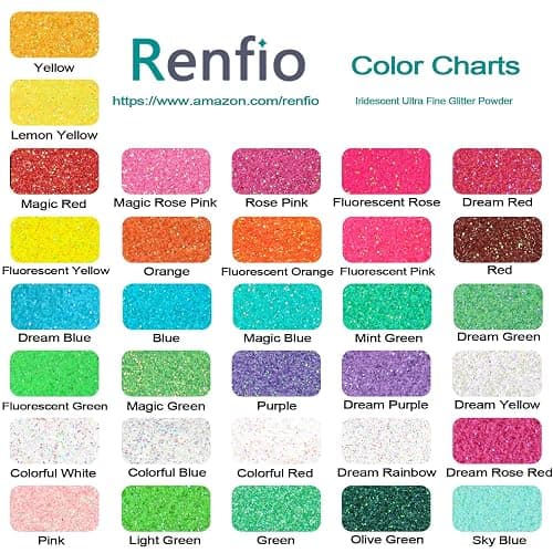 Renfio 32 Colors Iridescent Glitter Set, 16.93oz 480g Ultra Fine Glitter Powder PET 1/128" 0.008" 0.2mm Resin Suppies Assorted Craft Glitter for Fake Nails, Resin Art, Tumblers, Slime, Hair, Bomb thumbnail 3
