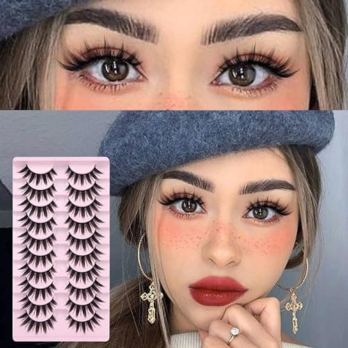 False Eyelashes 10 Pairs Manga Lashes Japanese Style Anime Thick Cosplay Lashes Natural Look 16MM Spiky 8D Wispy Faux Mink Lashes Full Strip Doll Lashes by FANXITON thumbnail 2