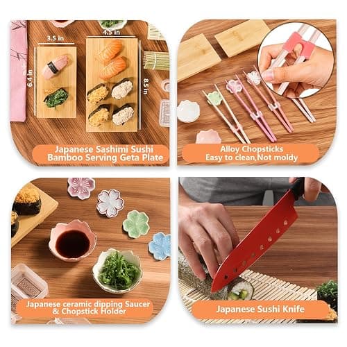 Beegofly Sushi Making Kit, 27-In-1 Sushi Bazooka Roller Set, Includes Japanese Sashimi Sushi Bamboo Serving Geta Plate,Sushi Knife And More, Diy Sushi Gift - Perfect For Beginners thumbnail 4