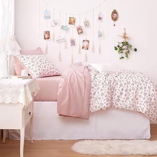 Wake In Cloud - Floral Comforter Set, Coquette Cottagecore Aesthetic Flower Shabby Chic Pattern for Women Teen Girls, Soft Lightweight Bedding, 3 Pieces, Pink, Twin/Twin XL Size - Twin/Twin XL - Pink thumbnail 8