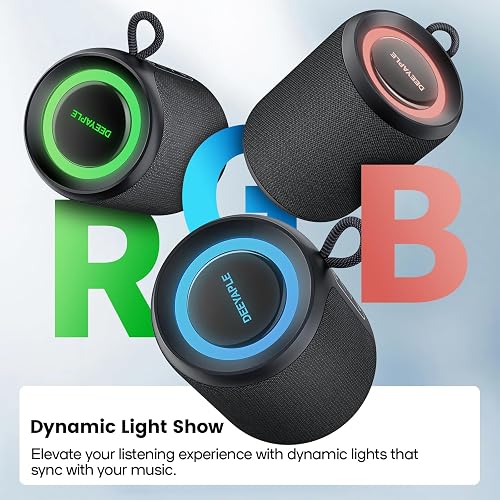 Bluetooth Speaker Wireless,IP67 Waterproof & Dustproof Portable Speaker with Lights,15W Loud Stereo Sound, 2500mAh Battery All Day Playtime, TWS Pairing, BT5.3, Home/Party/Outdoor/Beach (Black) thumbnail 6