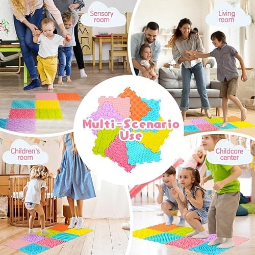 AKIMRABY 8 Pcs Sensory Mats, Sensory Tiles Puzzle Floor Mat for Kids Sensory Room Items，Different Patterns and Colors - Silicone Massage Orthopedic Mat for Children with Autism thumbnail 6